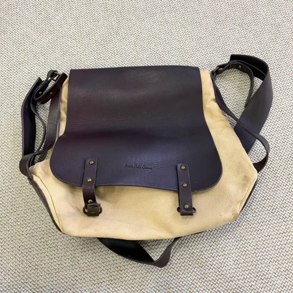 [BUNJANG] Beanpole Canvas Leather Messenger Bag / 실측 빈폴 캠버스 가죽 메신저백 0728D1