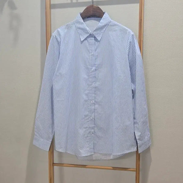 [BUNJANG] Sky Blue Stripe Cotton Shirt (Free Size) / 스트라이프 셔츠