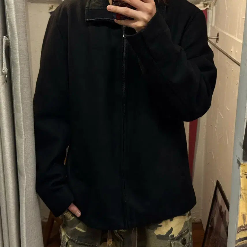 [BUNJANG] Calvin Klein Wool Blend High Neck Full Zip Jacket Black / 캘빈클라인 울 블렌드 하이넥 풀집 자켓 블랙