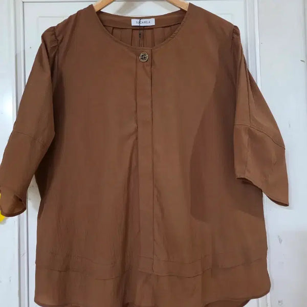 [BUNJANG] Premium Linen-Blend Summer Blouse - Brown / 여름  시원한 고급스러운  디자인이쁜  바스락 스판  블라우스  새상품