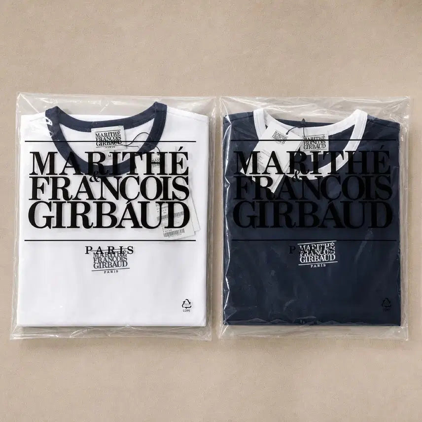 [BUNJANG] Marithe Francois Girbaud Colorblock Ringer T-Shirt White/Navy / 마리떼 프랑소와 저버 배색 링거 반팔티셔츠 화이트/네이비