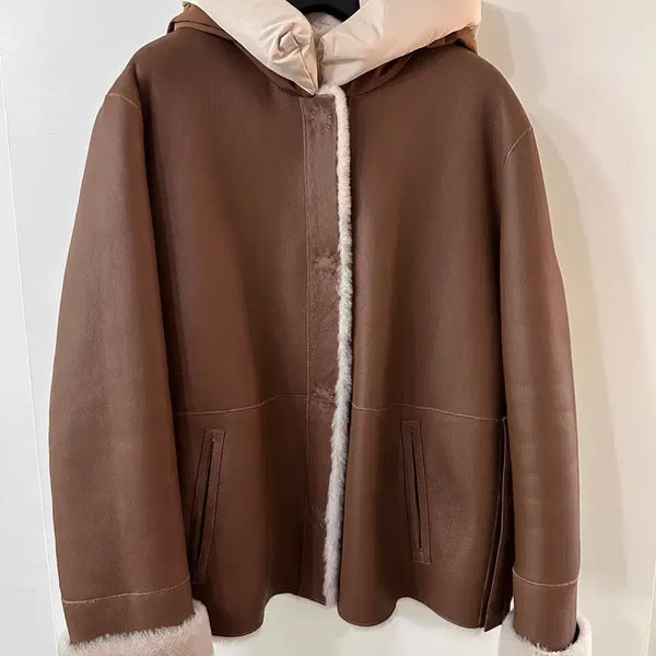 [BUNJANG] VENTCOUVERT Genuine Leather Mustang Padded Jacket Brown / VENTCOUVERT 무스탕 패딩 브라운