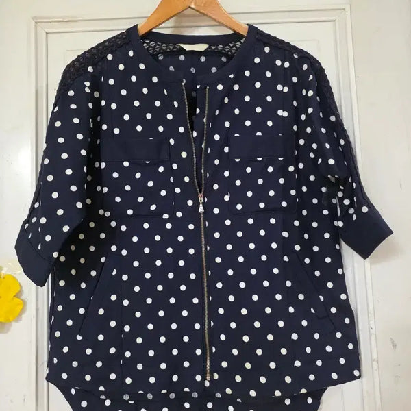 [BUNJANG] Linen Jacket Navy Dot Pattern / 여름 시원한 고급스러운 디자인이쁜  마  린넨  자켓  깨끗해요