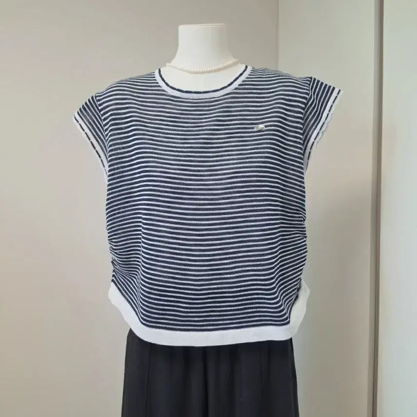 [BUNJANG] Striped Short Sleeve Knit Top / 스트라이프 반팔 니트