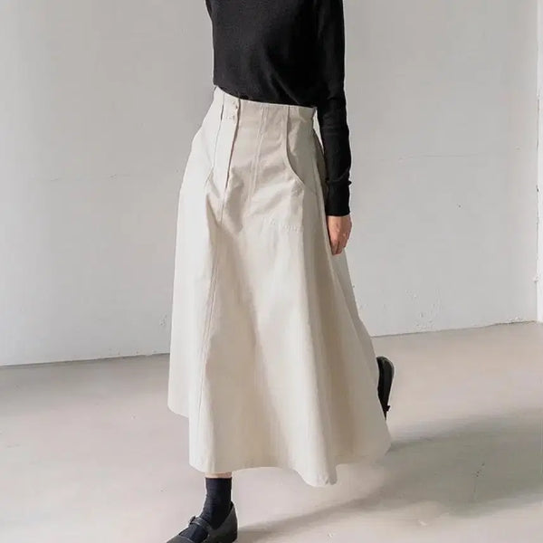 [BUNJANG] Eunoia Pocket Twill Cotton Flare Long Skirt M / 유노이아 포켓 트윌 코튼 플레어 롱스커트 M