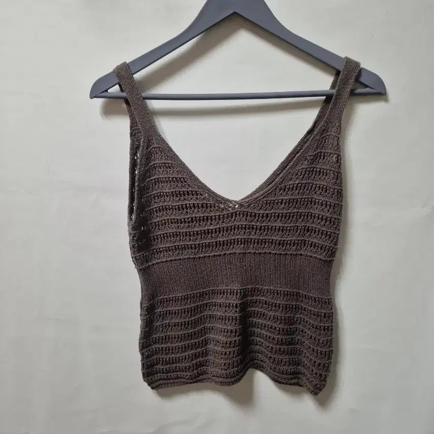 [BUNJANG] Brown Knit Sleeveless T-Shirt - Size S / 니트 민소매 브라운 S