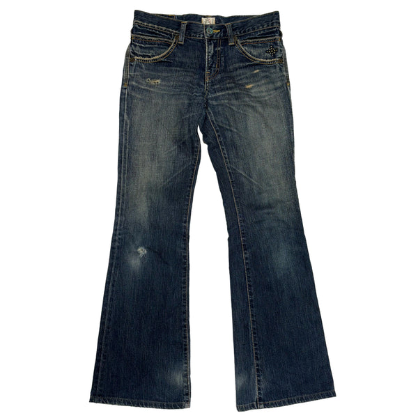 [BUNJANG] Queen's Low Stud Detail Fading Bootcut Denim Pants / 퀸즈로 스터드 디테일 페이딩 부츠컷 데님 팬츠