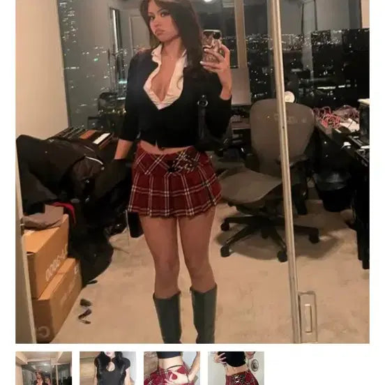 [BUNJANG] Angel Number 555 Check Tartan Skirt (Red, S) / 엔젤넘버555 check tartan skirt (red) S