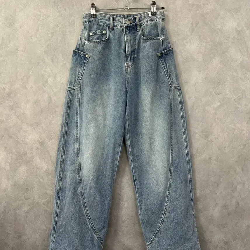 [BUNJANG] Women's High-Waist Wide Leg Denim Pants (Size S) / 하이웨스트 여성 와이드 데님 바지 팬츠 S
