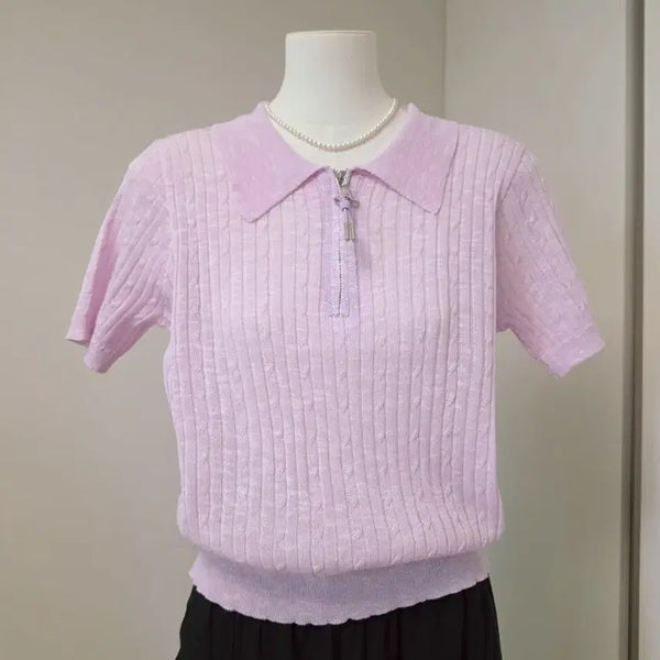 [BUNJANG] Short Sleeve Knit Lavender / 반팔 니트 라벤더색
