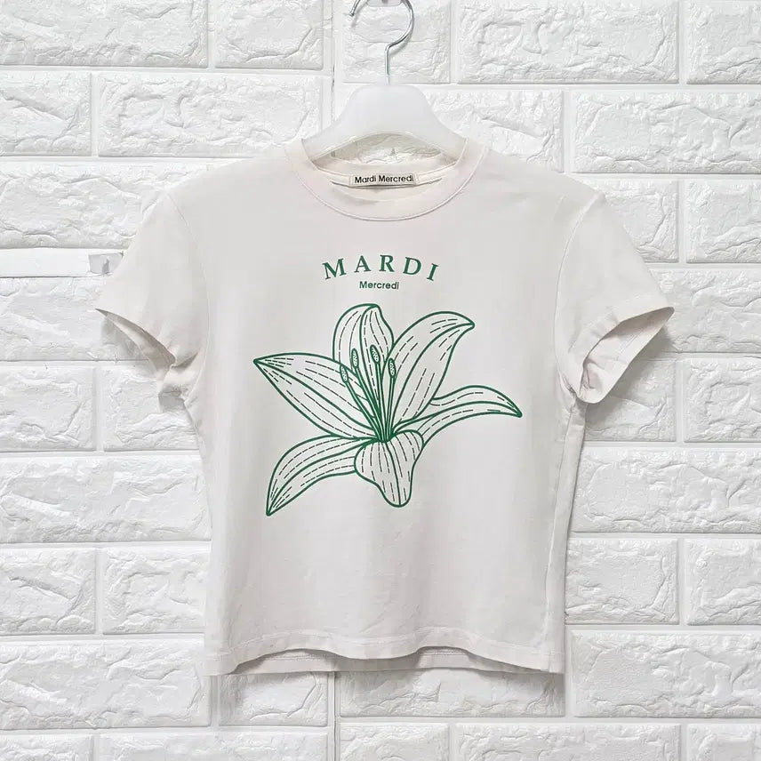 [BUNJANG] Mardi Mercredi White Cropped T-Shirt / S 마르디메크르디 화이트 크롭 반팔티 E365