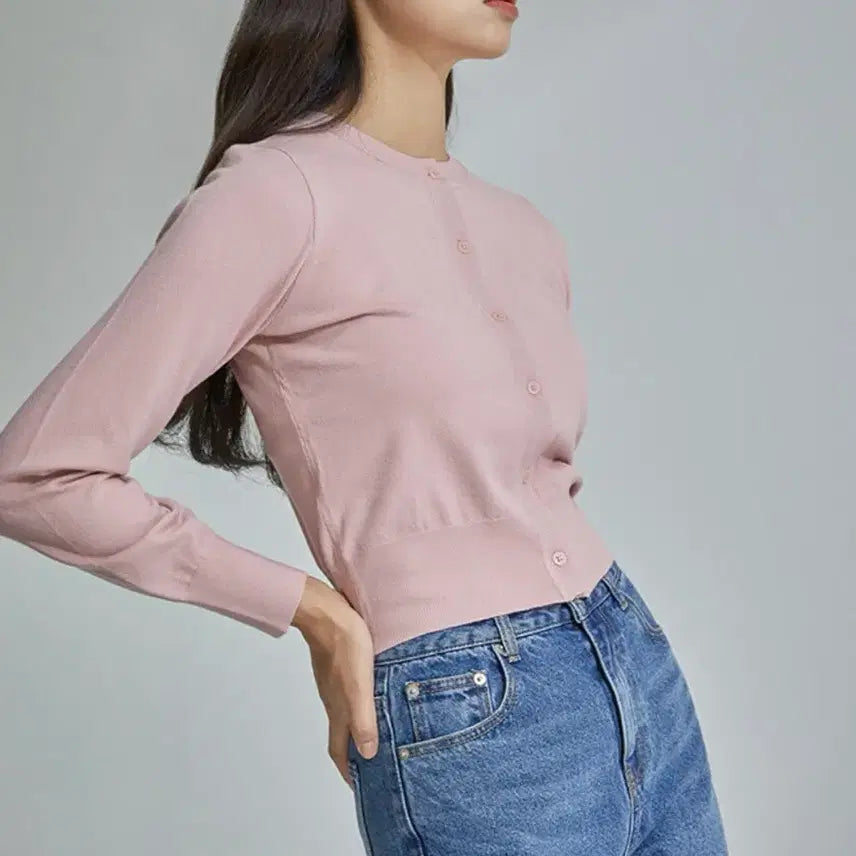 [BUNJANG] Mixxo Round Neck Basic Cardigan Light Pink / 미쏘 라운드넥 베이직 가디건 라이트핑크