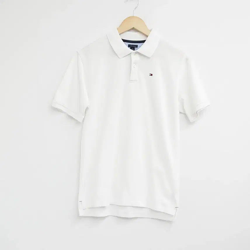 [BUNJANG] Tommy Hilfiger White Logo Collar Short Sleeve T-shirt / 타미힐피거 화이트 로고 포인트 카라 반팔 티셔츠