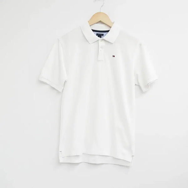 [BUNJANG] Tommy Hilfiger White Logo Collar Short Sleeve T-shirt / 타미힐피거 화이트 로고 포인트 카라 반팔 티셔츠