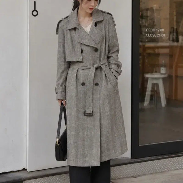 [BUNJANG] Olive Des Olive Check Pattern Trench Coat Size 55 / 올리브대올리브 체크무늬 트렌치코트 55