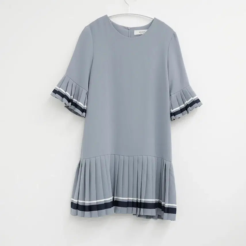 [BUNJANG] Green Gray Accordion Point Round 7/10 Sleeve Mini Dress / 그린그레이 아코디언 포인트 라운드 7부 미니 원피스