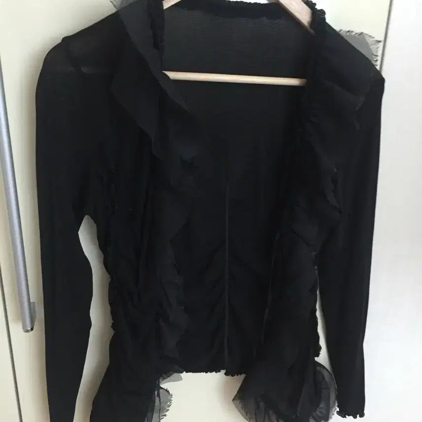 [BUNJANG] Black See-through Frill Cardigan / 블랙 시스루 프릴 가디건