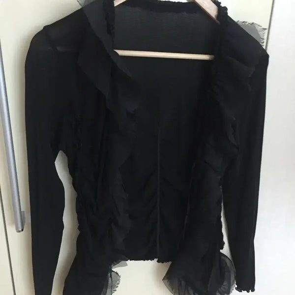 [BUNJANG] Black See-through Frill Cardigan / 블랙 시스루 프릴 가디건