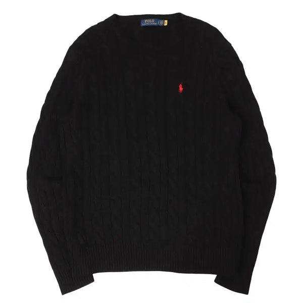 [BUNJANG] Polo Ralph Lauren QR Black Red Pony Cable Knit Sweater L / 폴로 랄프로렌 QR 블랙 레드포니 케이블 니트