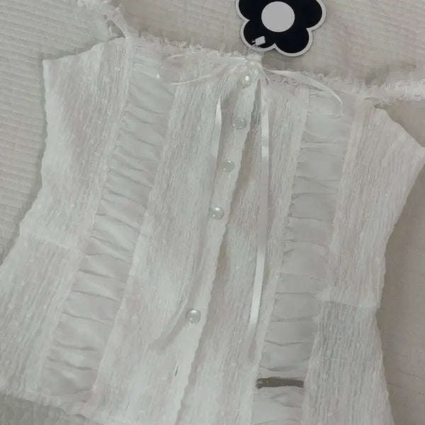 [BUNJANG] Rosefanz Lace Off Shoulder Sleeveless White / (정가: 62,730) 로제프란츠 레이스 오프숄더 슬리브리스 S