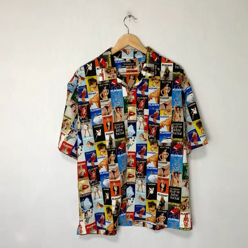 [BUNJANG] Playboy Allover Kinky Printing Y2K Short Sleeve Hawaiian Shirt / 플레이보이 올오버 킨키 프린팅 y2k 반팔 남성 셔츠 하와이안 패턴