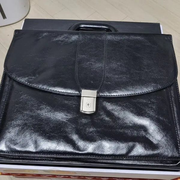 [BUNJANG] Classic Black Leather Briefcase / 클래식 블랙 가죽 서류 가방 상태좋음