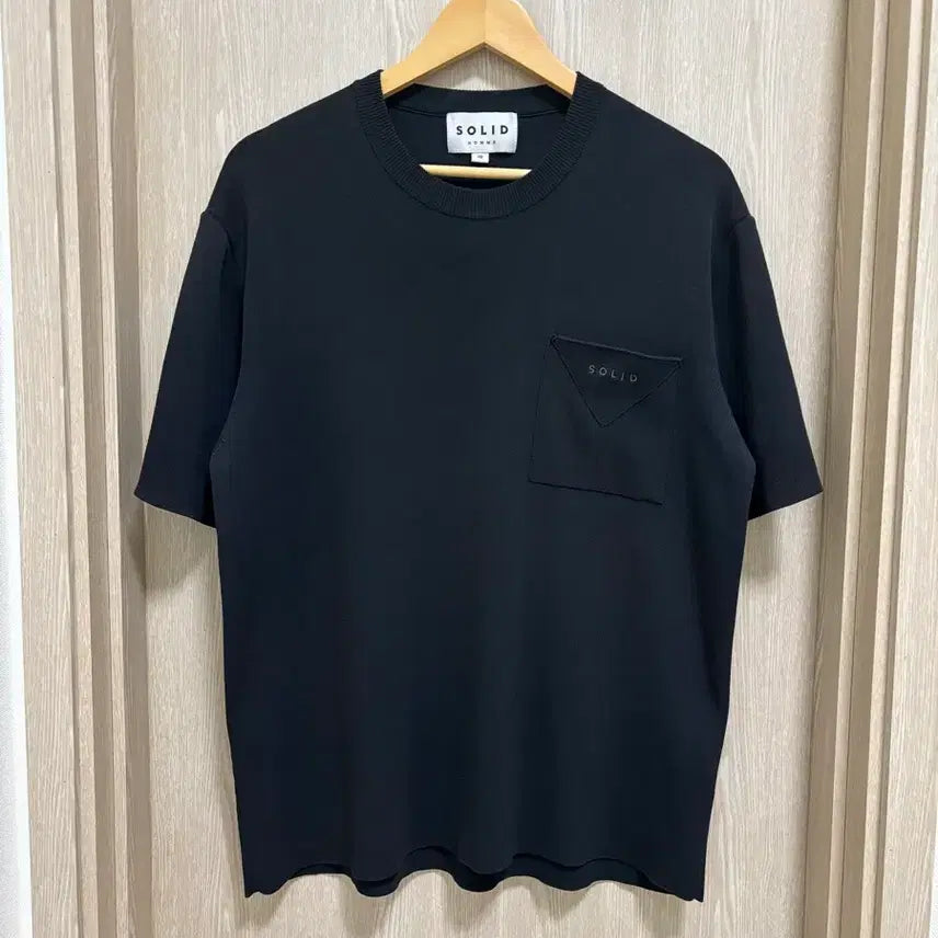 [BUNJANG] Solid Homme Semi-Oversized Pocket Short-Sleeve Knit Black / 솔리드옴므 세미오버핏 포켓 반팔니트48/블랙