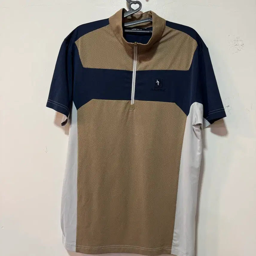 [BUNJANG] Blackyak Half-Zip T-Shirt Beige/Navy / 블랙야크 반집업 티셔츠 100 베이지/네이비