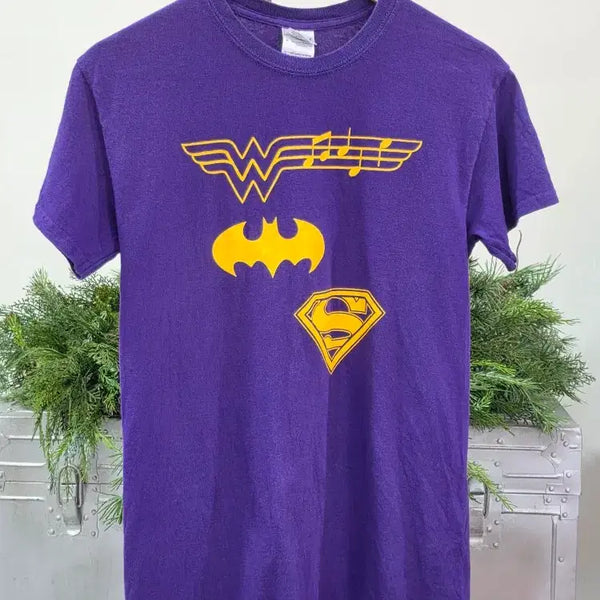 [BUNJANG] DC Comics Superhero Logo (Wonder Woman/Batman/Superman) Purple T-Shirt / [S] DC 슈퍼히어로 로고(원더우먼/배트맨/슈퍼맨) 퍼플 반팔 티셔츠