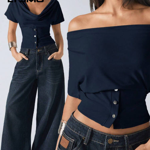 [BUNJANG] Off-Shoulder Slim Fit Shirt / 오프숄더 슬림핏 셔츠