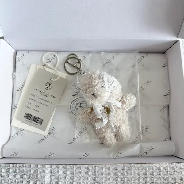 [BUNJANG] Nonlocal Lace Kerchief Bear Keyring - Light Beige / 논로컬 Lace Kerchief Bear Keyring - Light Beige