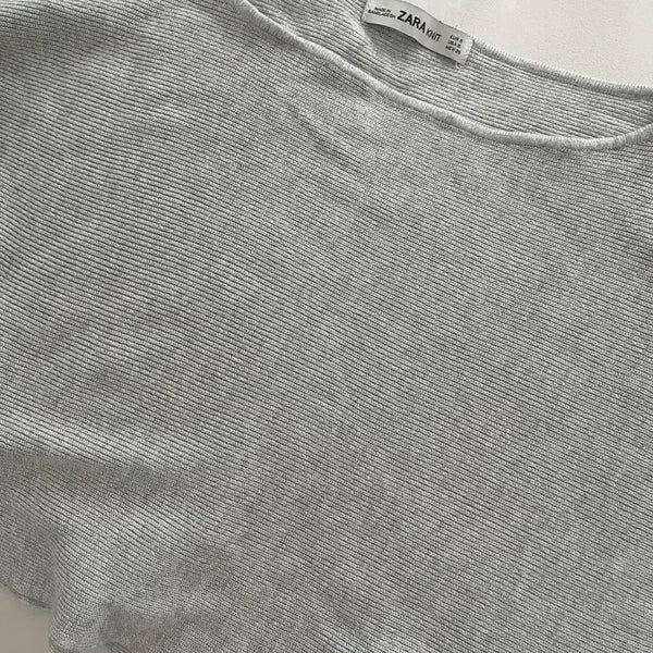 [BUNJANG] ZARA KNIT Grey Ribbon Sleeve Knit Sweater / ZARA KNIT 그레이 리본 소매 니트