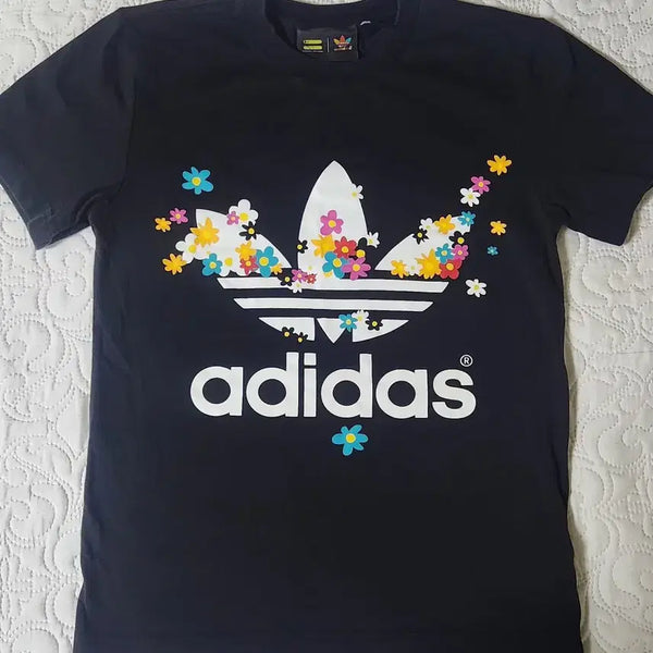 [BUNJANG] Adidas Flower Trefoil Logo Short Sleeve T-Shirt Black / 아디다스 반팔티 플라워 트레포일 로고 블랙  90