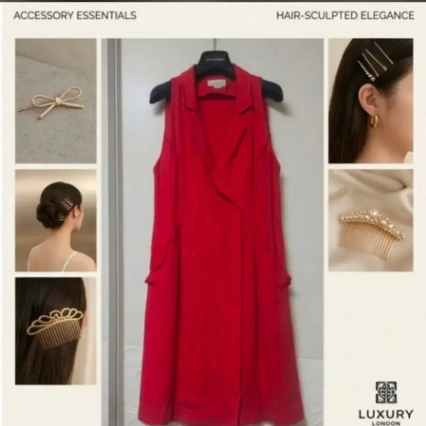 [BUNJANG] Son Jung Wan Linen Sleeveless Shirt Double Dress Crimson Red / 손정완 린넨 민소매 셔츠형 더블 원피스 (화사한 크림슨 레드 55)