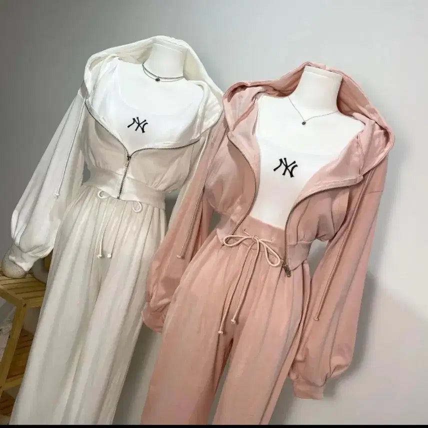 [BUNJANG] Pink Hooded Zip-Up and Pants Training Set / 옷 판매)후드집업,팬츠 트레이닝 세트 핑크