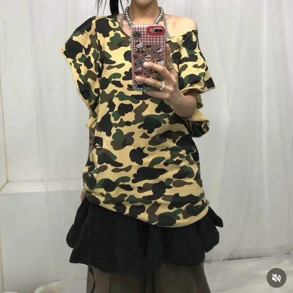 [BUNJANG] BAPE Yellow Camo Short Sleeve Frill T-Shirt / 베이프 황계카모 반팔프릴티셔츠