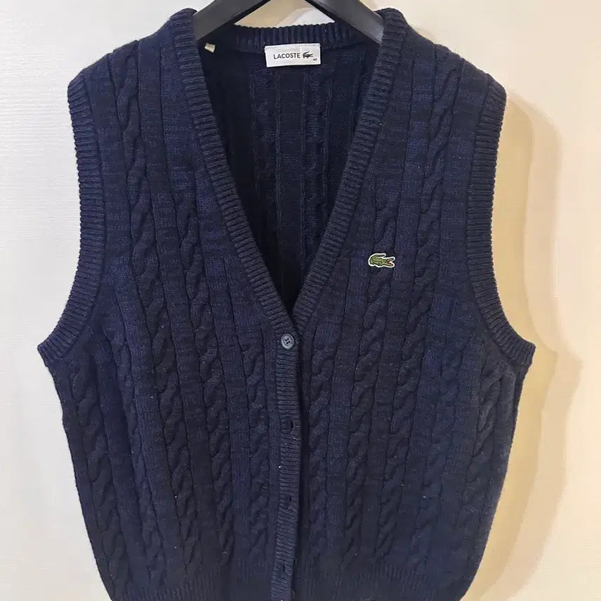 [BUNJANG] Lacoste Cable Knit Vest Navy / 라코스테 케이블니트 조끼 네이비