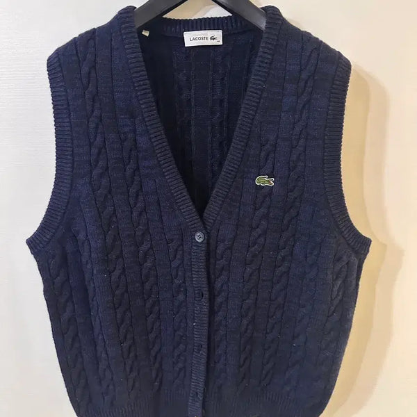 [BUNJANG] Lacoste Cable Knit Vest Navy / 라코스테 케이블니트 조끼 네이비