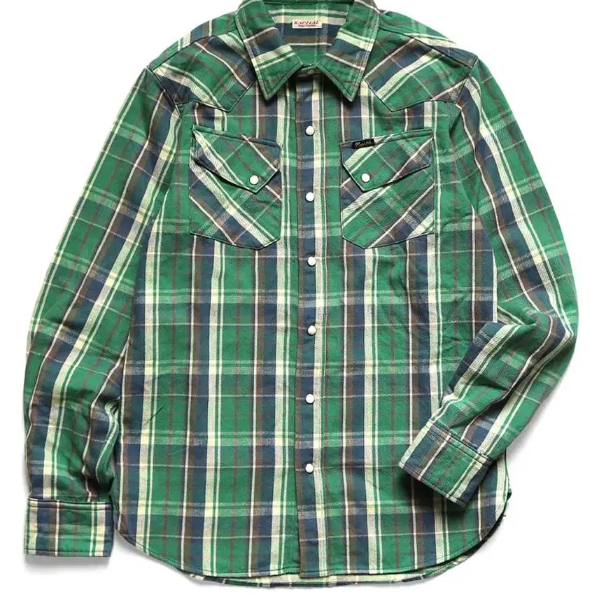 [BUNJANG] KAPITAL Flannel Check Western Shirt Green Size 2 / KAPITAL 캐피탈 플란넬 체크 웨스턴 셔츠 / 2 사이즈