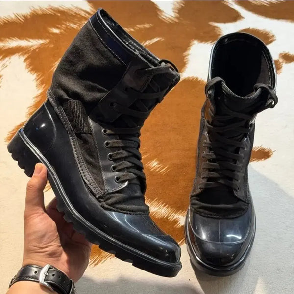 [BUNJANG] Burberry Combat Duck Rain Boots Black Leather Lug Sole / 버버리 컴뱃 밀리터리 덕 레인부츠 (255-260)