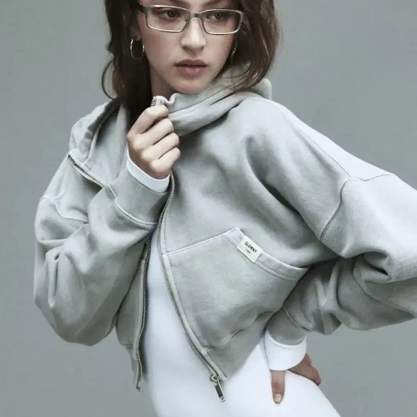 [BUNJANG] Glowny G Classic Washed Crop Zip-Up Grey / 글로니 G CLASSIC WASHED CROP ZIP UP 그레이