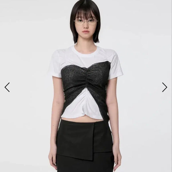 [BUNJANG] Flare Up Layered Bustier Short Sleeve T-shirt / 플레어업 레이어드 뷔스티에 반팔티