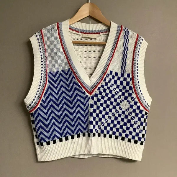 [BUNJANG] MAGJAY Check Pattern Knit Vest Blue / 매그제이 니트조끼 체크 패턴 블루