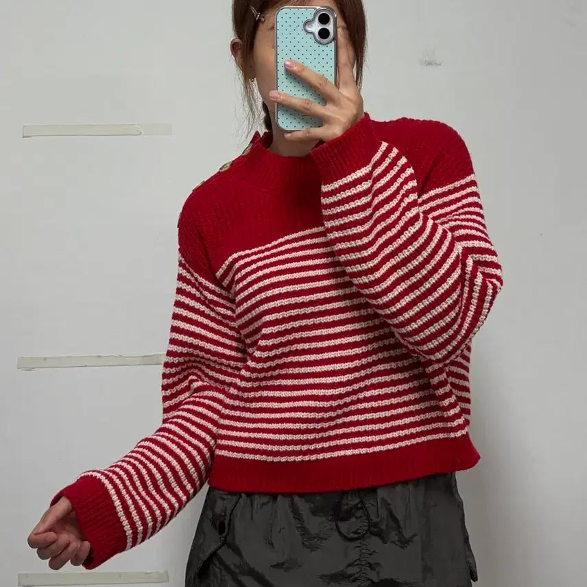 [BUNJANG] Rouje Striped Crop Knit / Rouje 루즈 스트라이프 크롭 니트