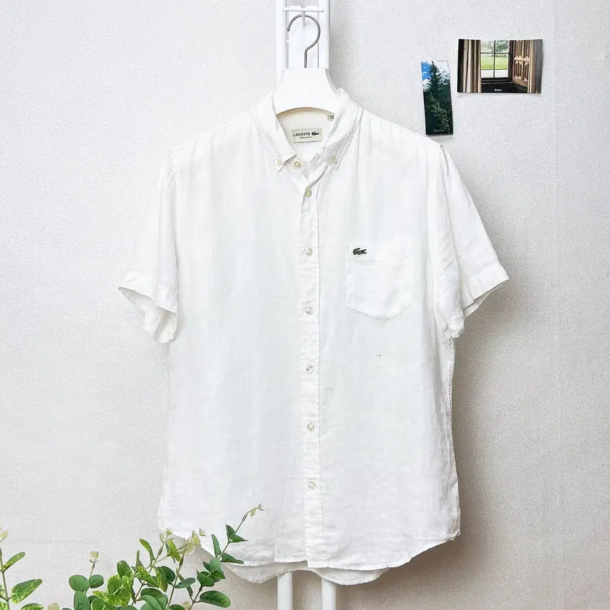 [BUNJANG] Lacoste Men's Linen Short Sleeve Shirt Size 100 / 라코스테 남성 반팔 린넨 셔츠 100