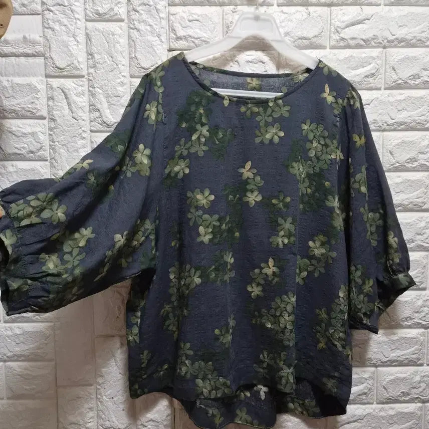 [BUNJANG] Floral Pattern Puff Sleeve Shirt / 미사용) 플로럴 패턴 퍼프 소매 셔츠