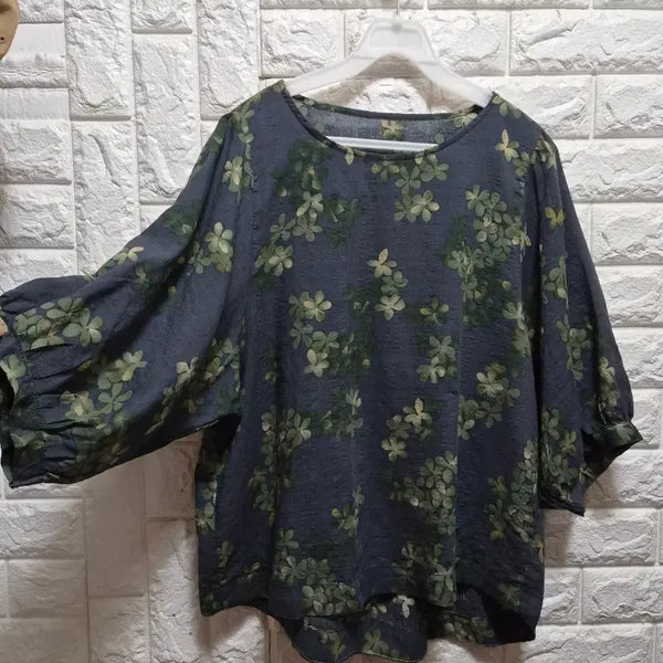 [BUNJANG] Floral Pattern Puff Sleeve Shirt / 미사용) 플로럴 패턴 퍼프 소매 셔츠