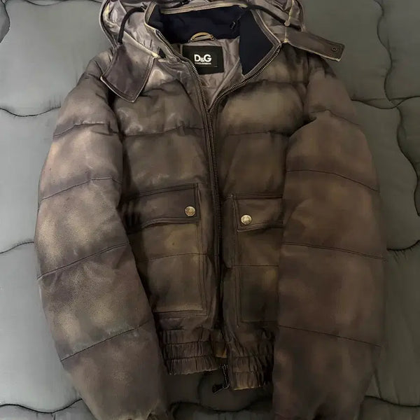 [BUNJANG] Dolce & Gabbana Washed Leather Padded Jacket / 돌체앤가바나 워싱 레더 패딩 50