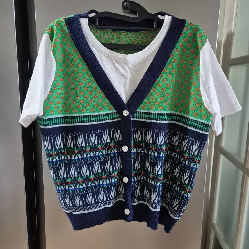 [BUNJANG] Navy Short Sleeve Knit Top / 여름 반팔 니트 네이비색