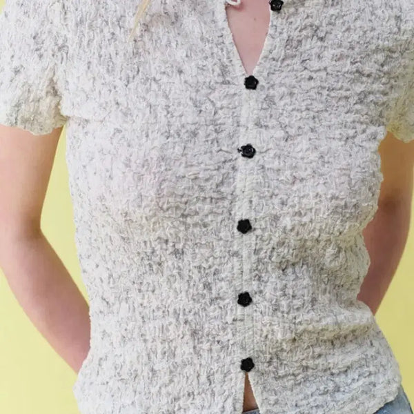 [BUNJANG] RAVE Shirring Button Blouse Grey / 레이브 셔링 버튼 블라우스 GREY
